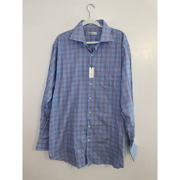 NWT Peter Millar Men’s Long Sleeve Crown Purple Blue Gingham Plaid Button Up XL - Picture 1 of 6